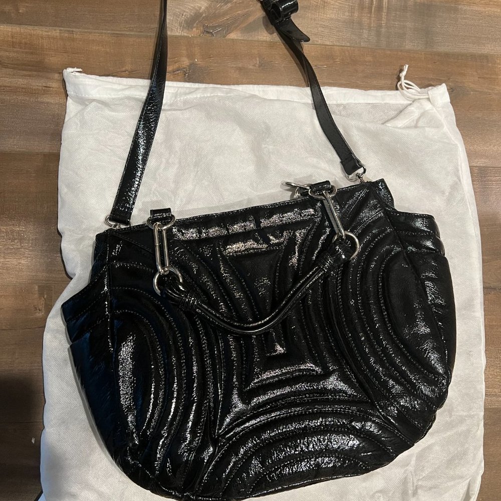 Cynthia Rowley Penny Black Gloss Patent Leather Embossed Tote Bag